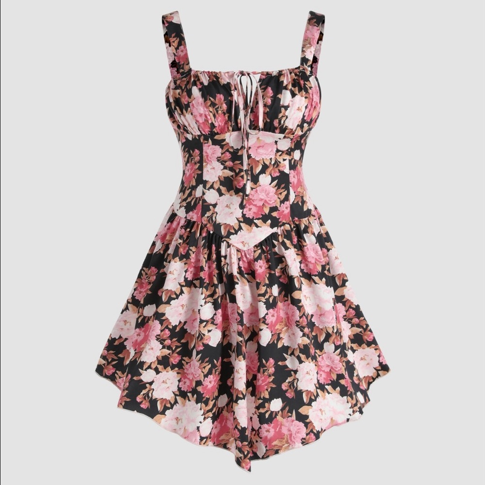 Cider Black and Pink Floral Dress